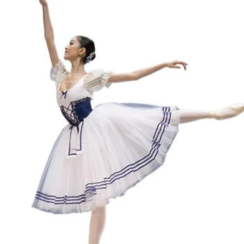 Сценическая одежда Классический балетный костюм Жизель с коротким пышным рукавом, Длинное платье для взрослых женщин, профессиональная одежда для девочек-пачка