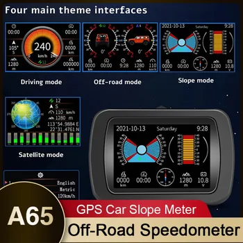 Автомобильный GPS-цифровой измеритель наклона A65 для бездорожья, HUD-дисплей, Многофункциональный спидометр, тестер угла крена, высоты, пробега.