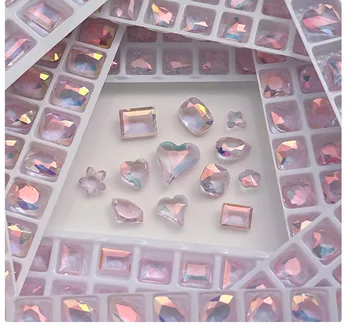 10ШТ Розовых стразов, длинные восьмиугольные кристаллы в форме капли воды на спине, для украшения ногтей своими руками