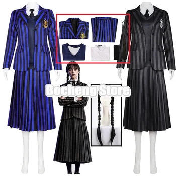 Специальное предложение Blue Wednesday Косплей аниме Аддамс, Школьная черная форма для девочек, платье для женщин, одежда для вечеринки на Хэллоуин