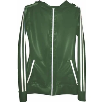 Модное пальто Gummi из латексной резины с металлическим зеленым верхом и капюшоном, размер костюма XXS ~ XXL