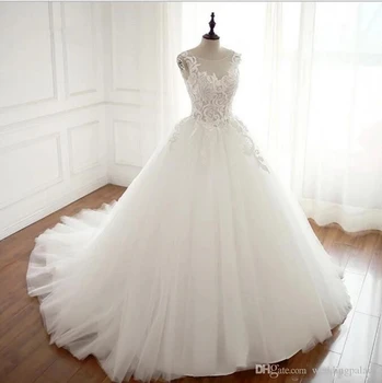 ANGELSBRIDEP Бальное платье, Свадебные платья, Модный Кружевной лиф, Прозрачная шея, Длинный Свадебный корсет на спине, Формальное свадебное платье Плюс Размер
