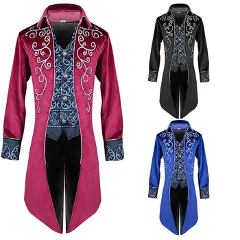 2020 Новая вышивка, Винтажный роскошный костюм на Хэллоуин, Карнавал, Готическое пальто для мужчин, Средневековый косплей, Мужской смокинг для вечеринки, Панк для взрослых