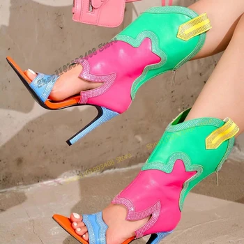 Разноцветные Прозрачные Полые Сапоги До середины Икры С Открытым Носком На Тонком Высоком Каблуке И Боковой Молнией Женская Обувь 2023, Модные, Пикантные Zapatos Para Mujere