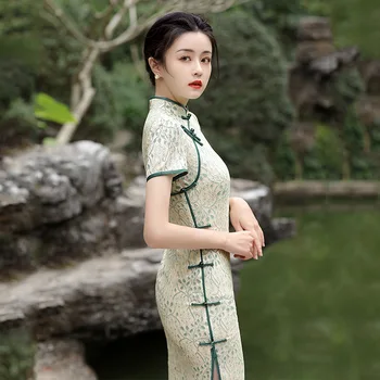 Yourqipao Summer 2023 Зеленое Кружевное Повседневное Улучшенное Платье Cheongsam Vintage Fashion Photo Party Qipao В Китайском Стиле для Женщин