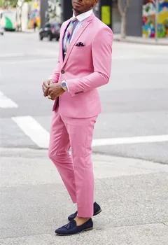 Мужской костюм 2023 Года, Новейший Дизайн Пальто и брюк, Ярко-Розовый Приталенный Повседневный Свадебный Костюм, 2 предмета (Пиджак + Брюки + Галстук) traje de novio para