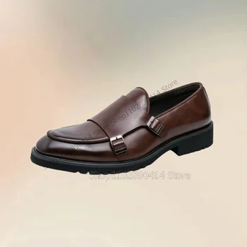 Бургандийская мужская обувь с двойной пряжкой и декором Double Monk, мужская обувь без застежки, роскошь, комфорт, вечеринка ручной работы, Офисная мужская модельная обувь