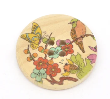 20шт круглые 4 отверстия деревянные кнопки бабочка цветок птица печати швейные кнопки для scrapbooking DIY ремесла одежды шьют поставки 3см