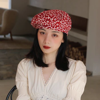 Японские береты с цветочной вышивкой, Новая весенне-осенняя кепка темпераментного художника, восьмиугольная женская шляпа для уличных съемок в стиле ретро