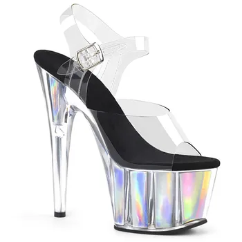 021 ПВХ Верх, Новые цветные сандалии на высоком каблуке 17 см /7 дюймов, сексуальная модельная обувь для показа и обувь для танцев на шесте