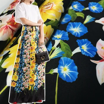 Итальянский бренд, рубашка из полиэстеровой саржи с цветочным принтом, эластичные атласные ткани, ткань для пошива одежды своими руками, ткань для пошива платья На метр