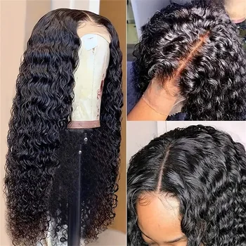 Бразильский парик с закрытием глубокими волнами, плотность человеческих волос 150%-180, парик на кружеве с натуральными волосами младенца для женщин, натуральный Черный цвет