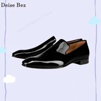 Черные мужские модельные туфли из лакированной кожи, Лоферы для деловых вечеринок, высококачественная мужская обувь без застежки с острым носком, 2024 Zapatillas Mujers