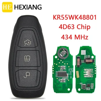 Автомобильный Ключ Дистанционного Управления HE Xiang Для Mondeo Kuga Fiesta B-Max Ford Focus C-Max 434 FSK 4D63 Чип FCC KR55WK48801 Auto Smart 