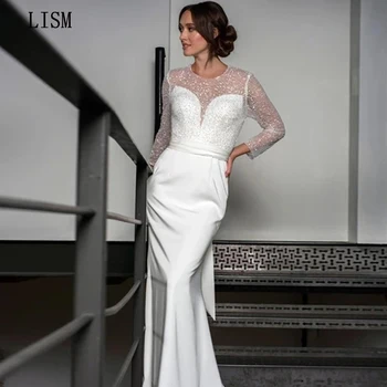 LISM Свадебное Платье С Блестками В Виде Сердечка И Длинными Рукавами На Пуговицах 