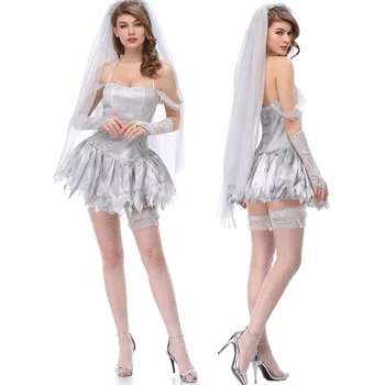 Сексуальный костюм невесты для косплея на Хэллоуин, Белое свадебное платье невесты, Сексуальная игровая одежда, Униформа для ролевых игр, Короткий