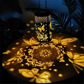 Ретро Солнечный фонарь на открытом воздухе, садовая водонепроницаемая люстра, проекционная лампа с полой бабочкой (с заземляющей вилкой)