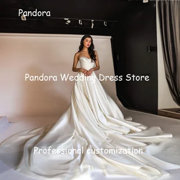 Простые платья невесты цвета слоновой кости с атласными оборками Pandora, трапециевидной формы, длиной до пола, Элегантные вечерние свадебные платья для женщин 2024 года.