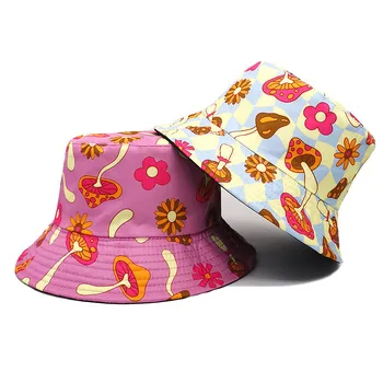 2023 Four Seasons Хлопковая шляпа-ведро с мультяшным грибным принтом Рыбацкая шляпа для путешествий на открытом воздухе Солнцезащитная кепка для мужчин и женщин 235