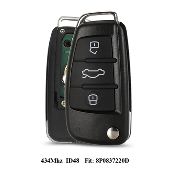 jingyuqin 3 Кнопки Дистанционного Ключа Автомобиля Для Audi A3 S3 A4 S4 TT 434 МГц ID48 Чип 8P0837220D 8X0837220D 220D 2005-2013