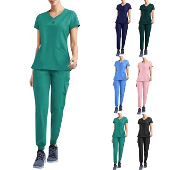 Униформа для медсестер в больнице, Женские повседневные костюмы для бега трусцой с V-образным вырезом, Рабочая медицинская униформа медсестры в аптеке
