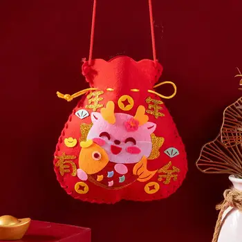 Комплект наплечной сумки на шнурке, китайская новогодняя сумка на удачу, набор для поделок своими руками для детей, яркий мультяшный дизайн, нетканый материал для детского сада
