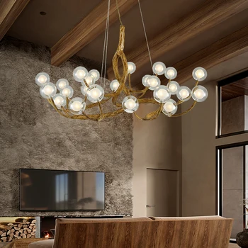 Люстра в стиле скандинавской ретро-ветки дерева, светодиодная креативная лампа из смолы для гостиной, столовой, освещения вестибюля отеля Lustre Salon Design Luxe