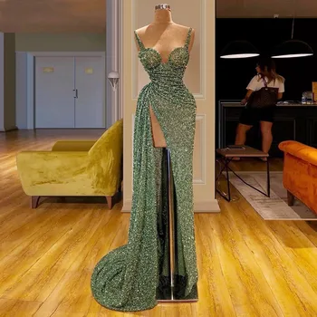 2023 Элегантное Праздничное Платье На Бретельках С Зелеными Блестками 
