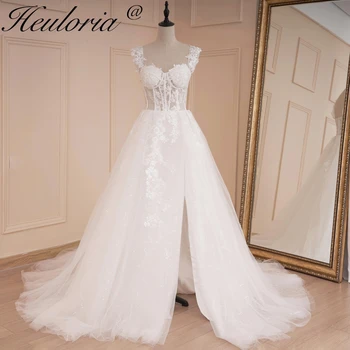 Свадебное платье HEULORIA A line в стиле бохо с кружевной аппликацией с высоким разрезом, блестящая юбка, свадебное платье Robe De Mariee, свадебное платье