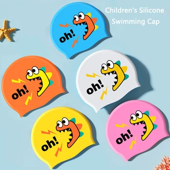 2023 Детская силиконовая шапочка для плавания Для мальчиков и девочек, водонепроницаемая ушная муфта с длинными волосами, Милая мультяшная шапочка для плавания