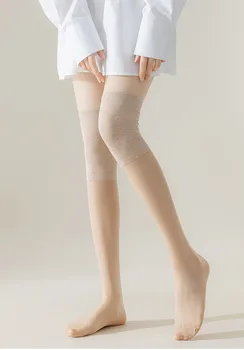 Морозостойкая защита колена с шелковыми чулками с сердцевиной Для женщин, длинные рукава выше колена, противоскользящий тонкий фасон