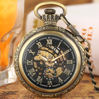 Механические мужские карманные часы с ручным заводом в античном стиле, брелок, Цепочка, Подвеска, Ручные карманные часы, Ретро Подарочные мужские часы