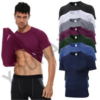 Мужские спортивные футболки для бега, толстовка с базовым слоем для компрессионных упражнений, колготки, тренировочный топ для велоспорта, баскетбола, быстросохнущий топ для фитнеса