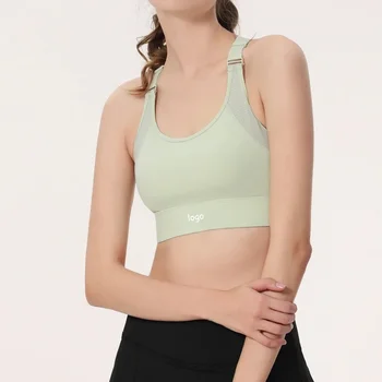 Эластичный противоударный бюстгальтер AL Yoga на спине, женская одежда, Новый топ для спортзала, женская майка для занятий йогой с дышащей сеткой и пуговицами