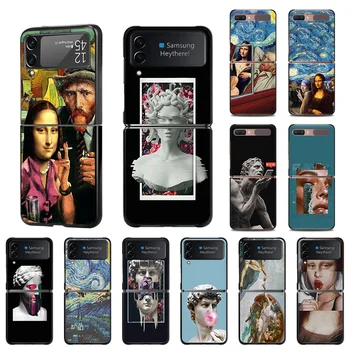 Мона Лиза Ван Гог Забавное Искусство Матовый Черный Чехол Для Телефона Samsung Galaxy Z Flip 4 3 Flip4 Flip3 5G Противоударные Жесткие Чехлы