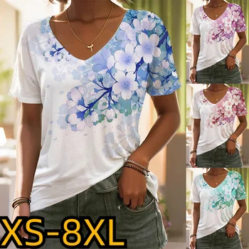 Повседневная футболка, женская футболка, модный женский короткий рукав, модный принт, Летние рубашки с 3D-рисунком, V-образный вырез