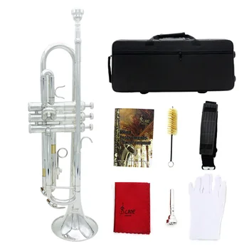 Труба SLADE Bb, латунный корпус, набор труб с футляром для хранения, аксессуары, профессиональные духовые инструменты, Си-бемоль, Серебряная труба
