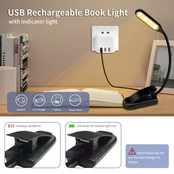 USB Перезаряжаемая Лампа Для Чтения LED Book Light 3-Уровневый Теплый Холодный Белый Дневной Свет Портативный Гибкий Легкий Зажим Ночная Лампа Для Чтения