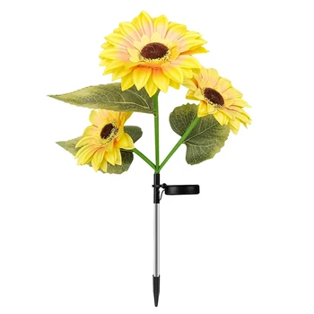 Садовая солнечная лампа Sunflower Light с 3 головками, уличная лампа для газона, солнечная светодиодная ландшафтная лампа Sunflower Fairy Lights, наружная солнечная система