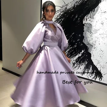 Вечерние платья Саудовской Аравии, короткие складки, Атласное обтягивающее вечернее платье для выпускного вечера, вечерние платья для вечеринок в Дубае чайной длины