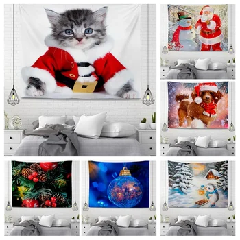 Рождественские украшения для дома с животными, декор комнаты, настенный гобелен, эстетическое искусство для спальни, большой тканевый настенный гобелен