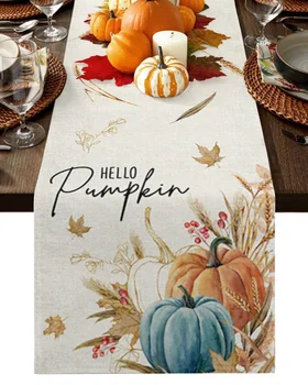 Осенняя сине-оранжевая настольная дорожка на День благодарения, свадебная скатерть для обеденного стола, салфетка для столовых приборов, декор для домашней кухни