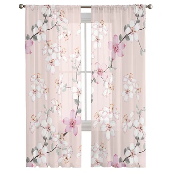 Весенний цветущий персик, розовые цветы, прозрачные шторы, шторы для гостиной, жалюзи для спальни, Детский декор для дома