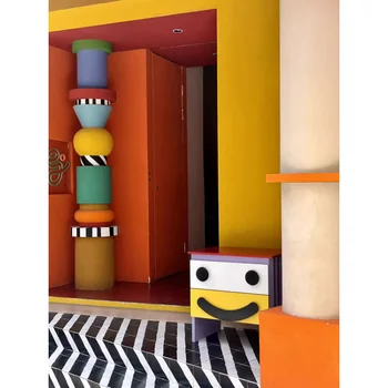 Мемфисский стиль со смайликом сервант художественное творчество гостиная домашняя прикроватная тумбочка мультфильм милый стеллаж для хранения шкаф для хранения