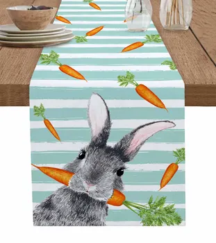 Пасхальный кролик, морковь, Аквамариновые полосы, скатерти для свадебной вечеринки, Пасхальные украшения, настольная дорожка для дома