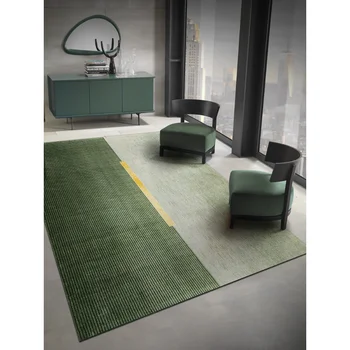 Травянисто-зеленый Золотистый геометрический ковер в гостиной, ковер большой площади, диван, журнальный столик, ковры, спальня, помимо ковра, домашние коврики