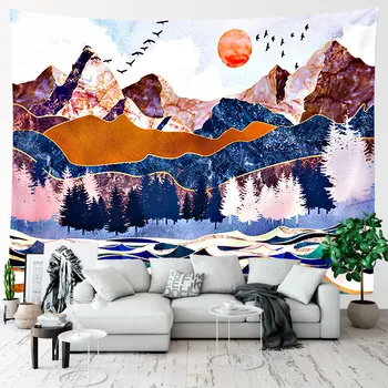 Картина с изображением Горного Солнца, Луны и Кактуса, Пейзаж, Настенный Гобелен, Украшение комнаты в богемном стиле, спальни 