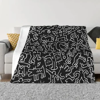 Черные одеяла Keith Art, Удобные Мягкие фланелевые летние одеяла с граффити, красочные одеяла в стиле поп-арт для дивана-кровати для путешествий
