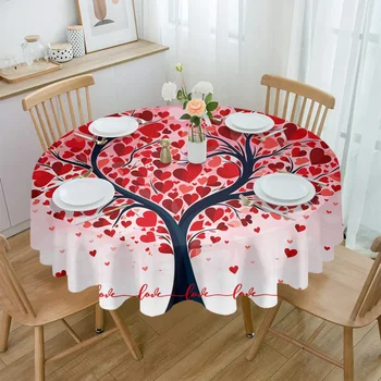 Иллюстрация Дерева любви ко Дню Святого Валентина, Скатерть, Обеденный стол, Прямоугольное Круглое Водонепроницаемое покрытие для стола, украшение для домашней кухни