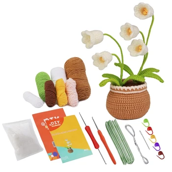 Наборы для вязания крючком для начинающих, комплект для вязания цветов, как показано на рисунке акрилом, с пошаговыми видеоуроками